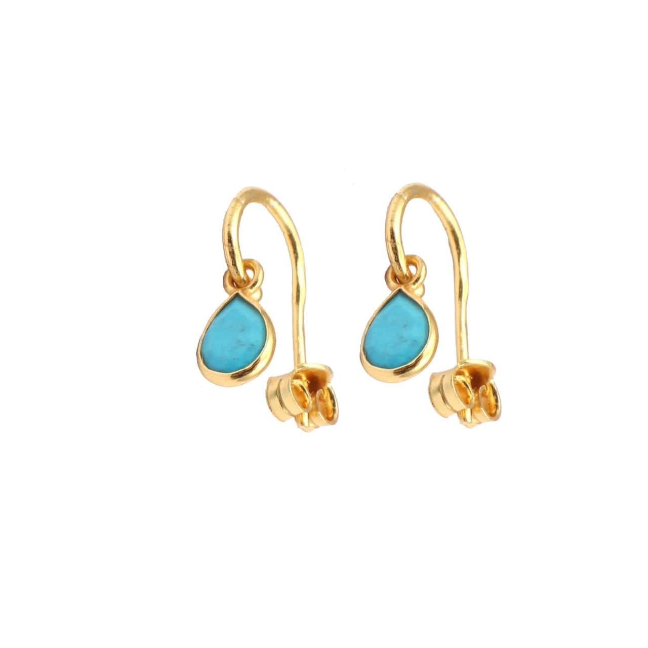 Petite Teardrop Earrings/18K Yellow Gold & Turquoise - infinityXinfinity.co.uk