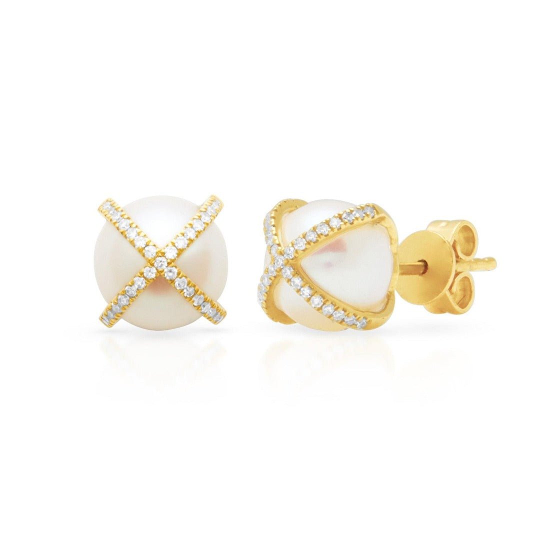 designer pearl stud earrings yellow gold