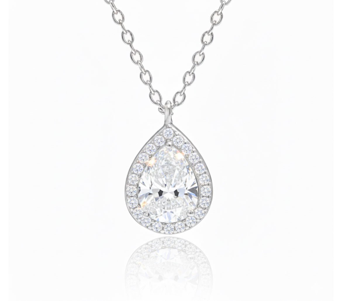 Teardrop Cocktail Necklace 18K White Gold Vermeil & Premium Cubic Zirconia
