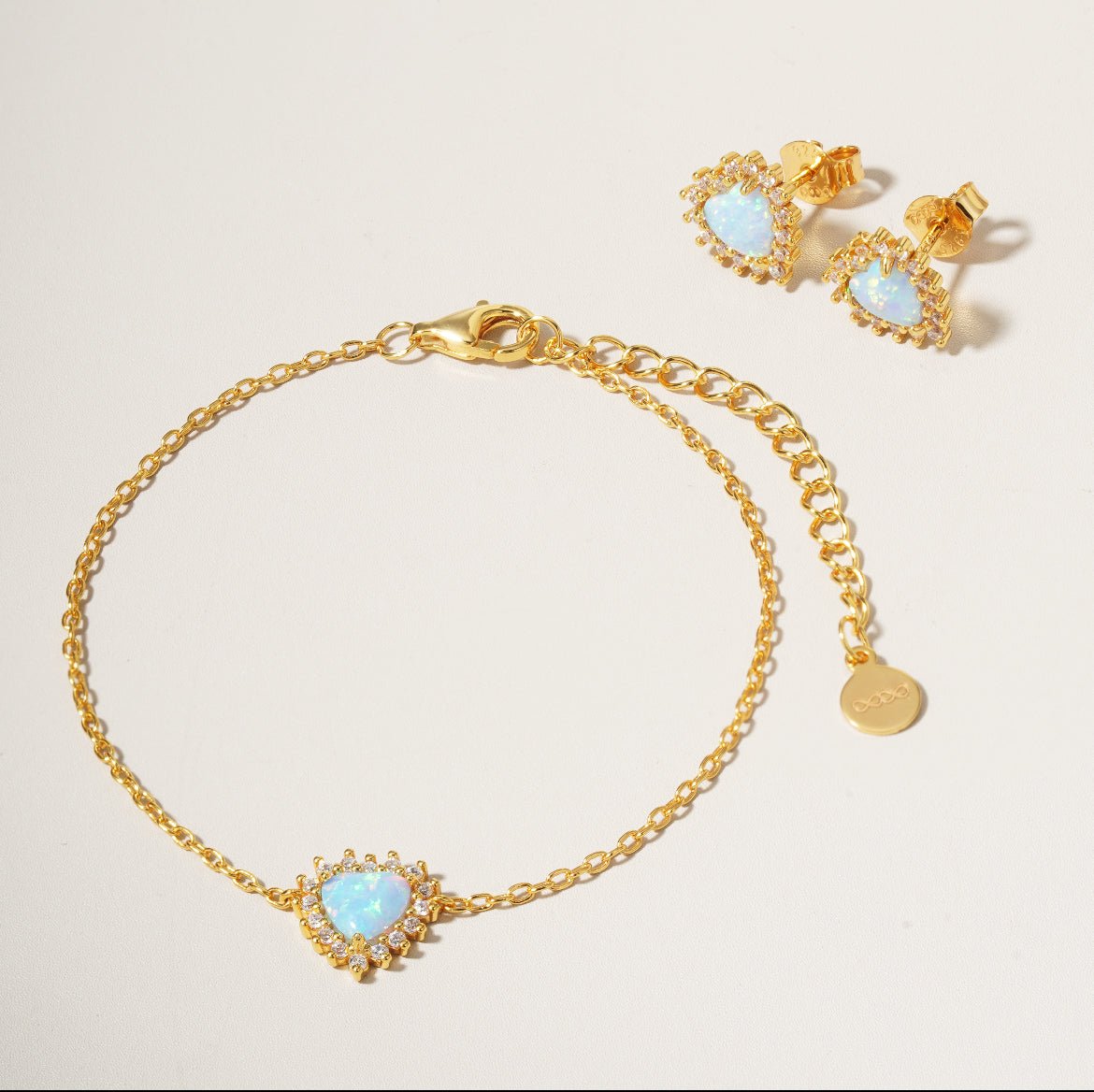 Opal Halo Heart Bracelet/18K Yellow Gold Vermeil with Opal & Cubic Zirconia