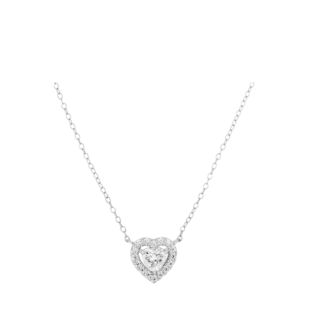 2 Carat Halo Heart Necklace/18K White Gold Vermeil & Cubic Zirconia