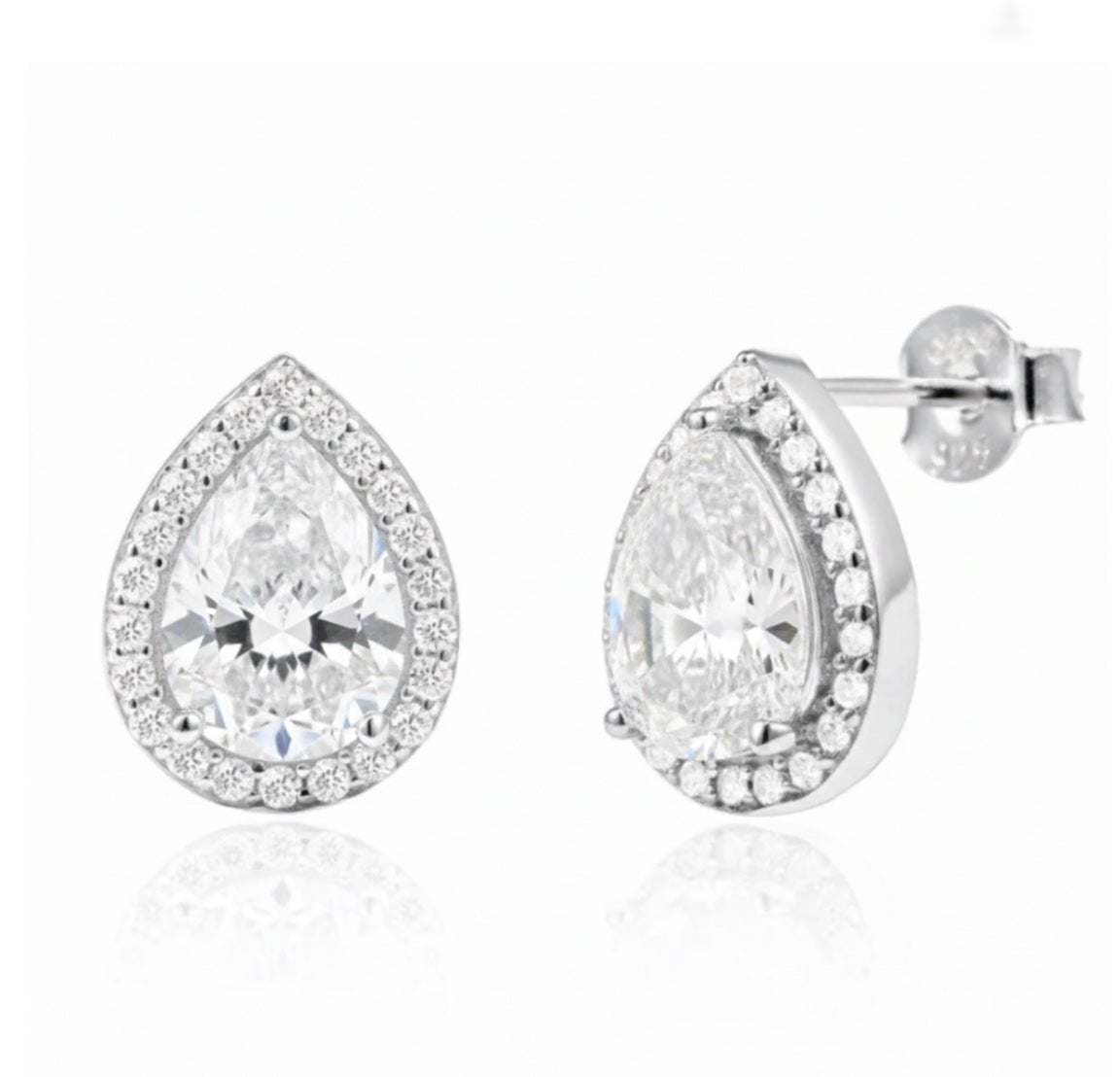 Teardrop Halo Earrings 18K White Gold Vermeil & Premium Cubic Zirconia
