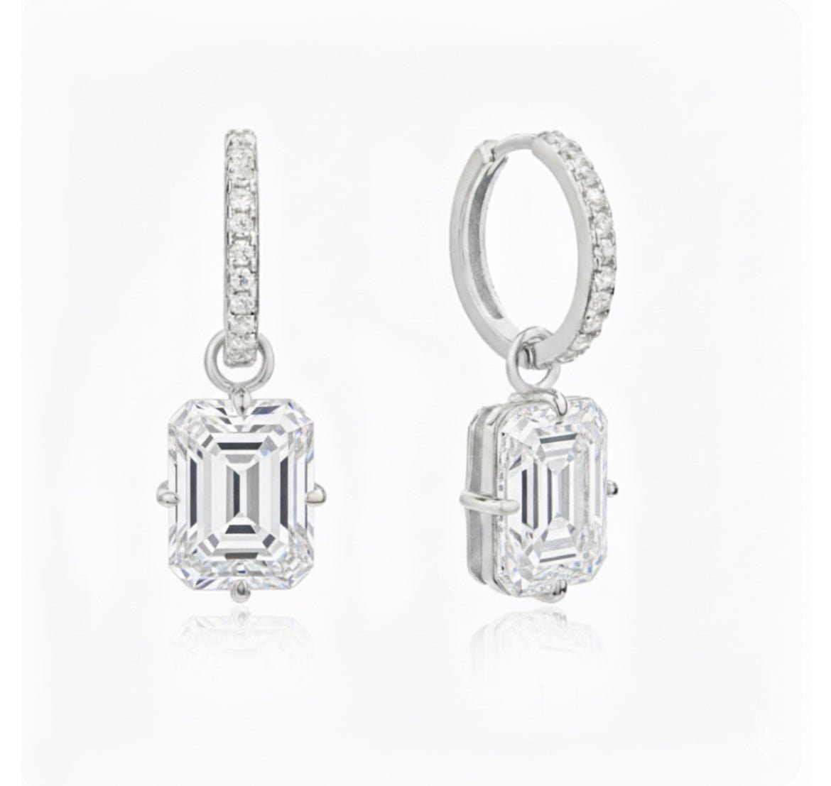 Huggie Radiant Drop Charm Earrings 18K White Gold Vermeil & Premium Cubic Zirconia
