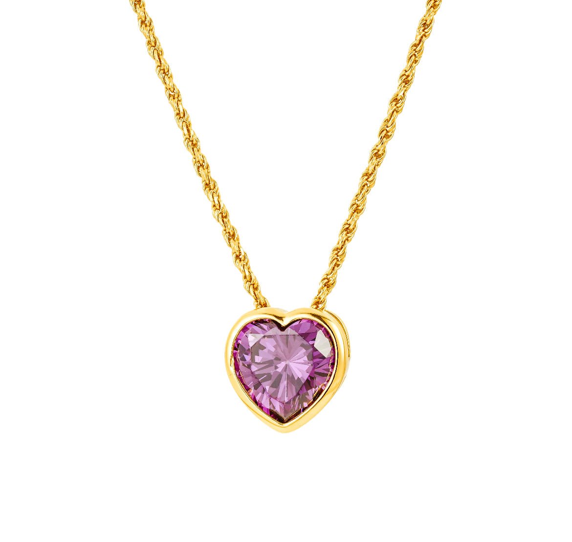 Amethyst CZ Devotion Heart Necklace 18K Yellow Gold Vermeil & Amethyst CZ