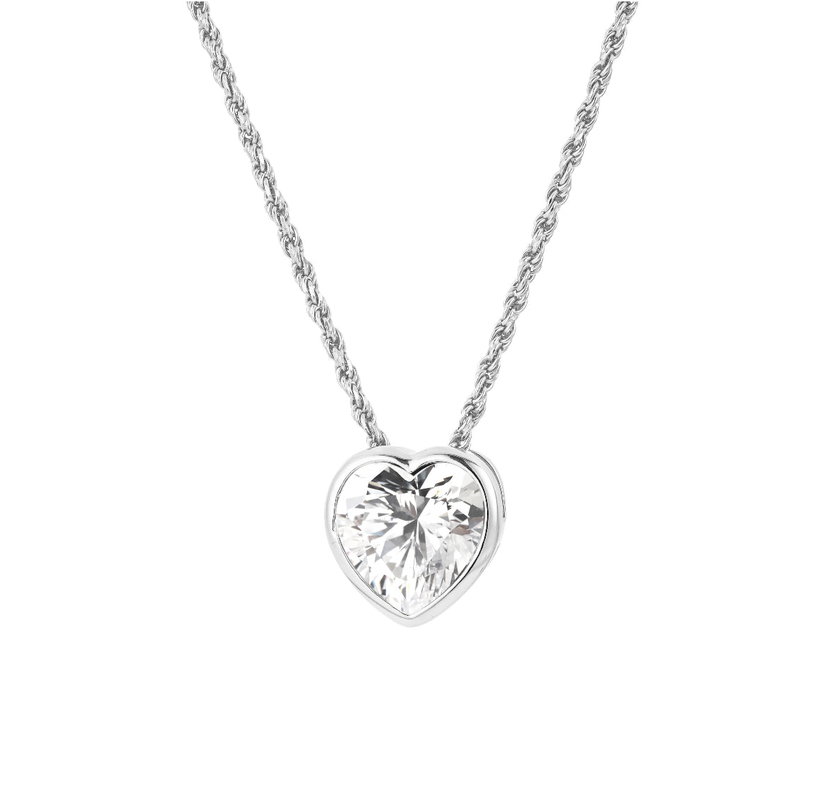 CZ Devotion Heart Necklace 18K White Gold Vermeil & CZ