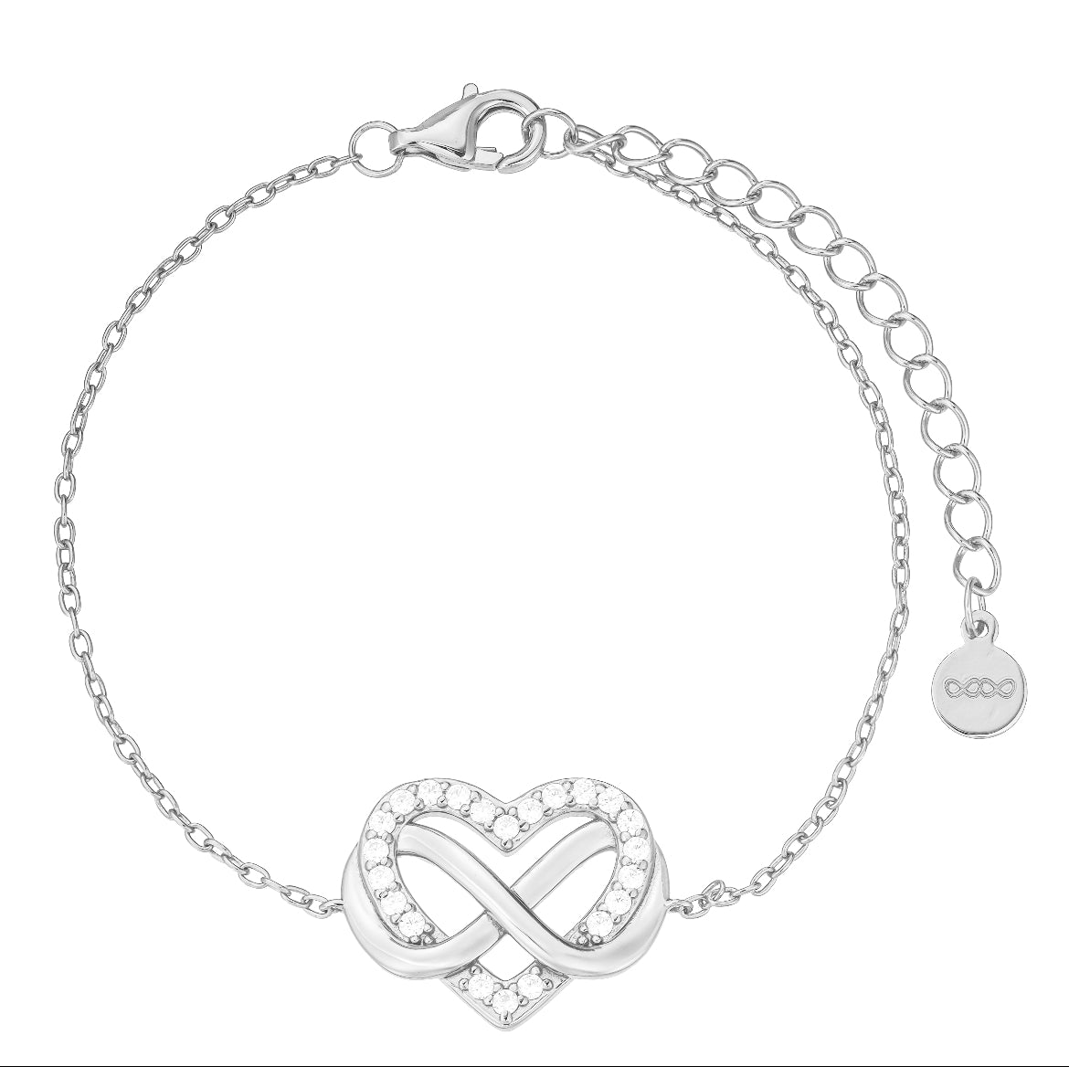 Infinity Heart Bracelet 18K White Gold Vermeil & Cubic Zirconia