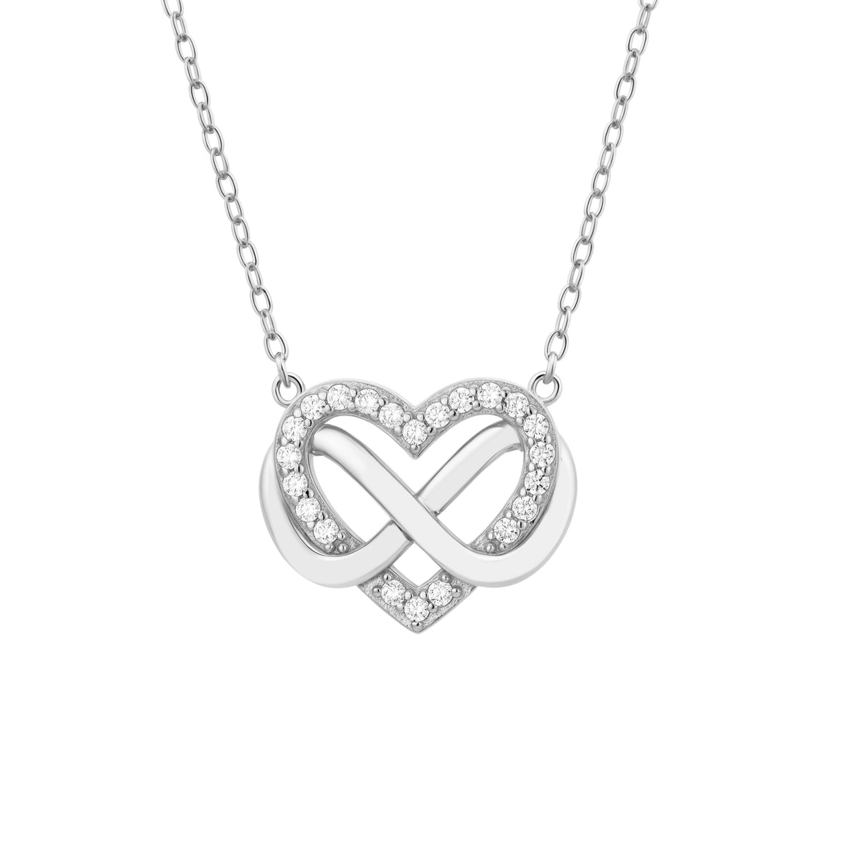 Infinity Heart Necklace 18K White Gold Vermeil & Cubic Zirconia