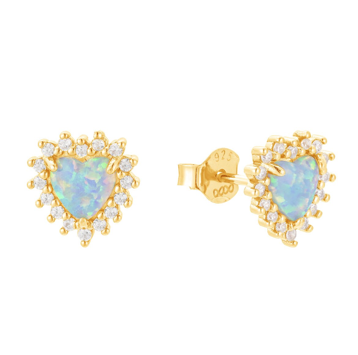 Opal Halo Heart Stud Earrings 18K Yellow Gold Vermeil Opal & Cubic Zirconia