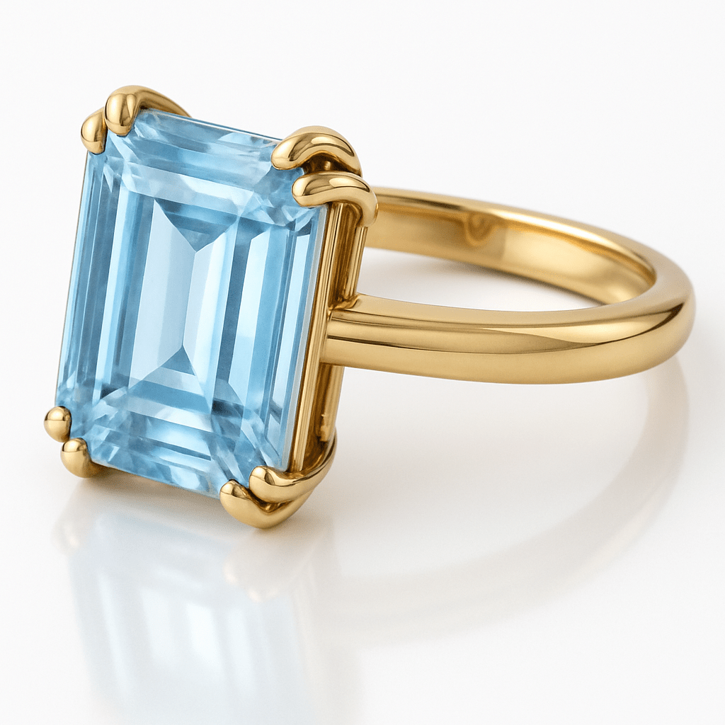 3 Carat Aquamarine Engagement Ring/18k Solid Yellow Gold