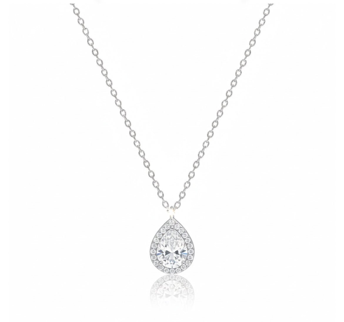 Teardrop halo necklace 18k white gold