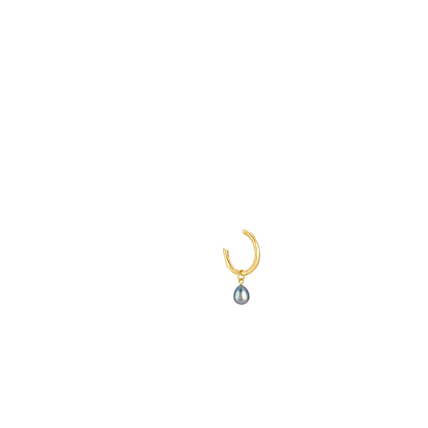 Black Pearl Hammered  Hoop Earrings/18K Yellow Gold Vermeil & Black Pearl