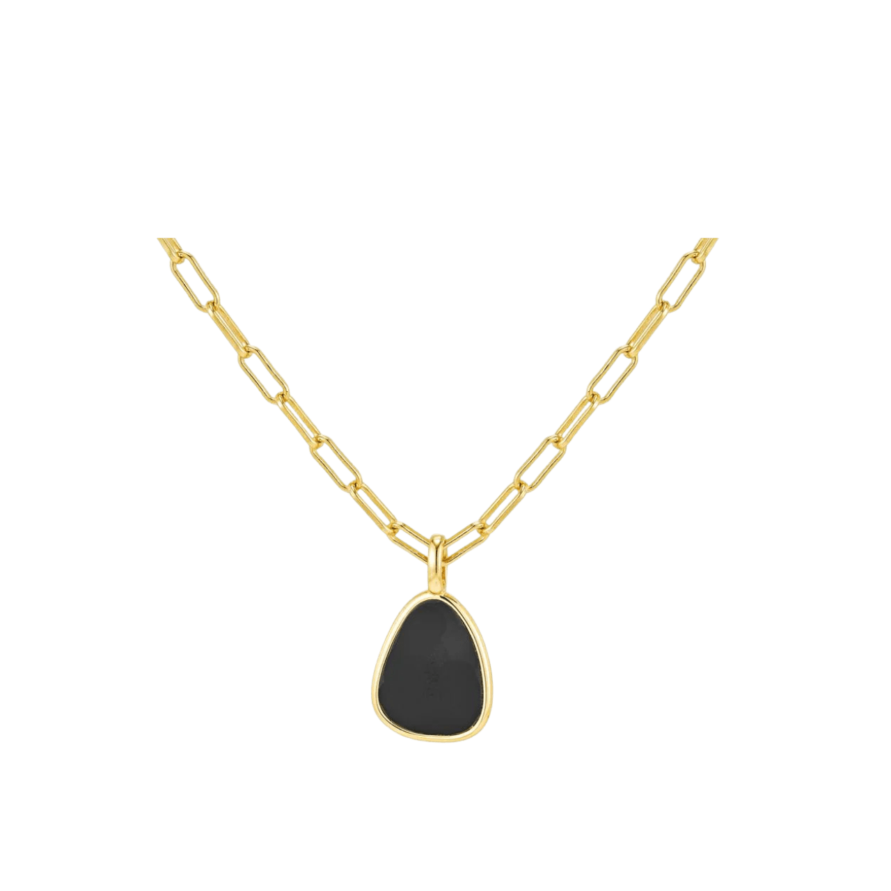 Black Onyx Paperclip Necklace/18k Yellow Gold Vermeil with Black Onyx