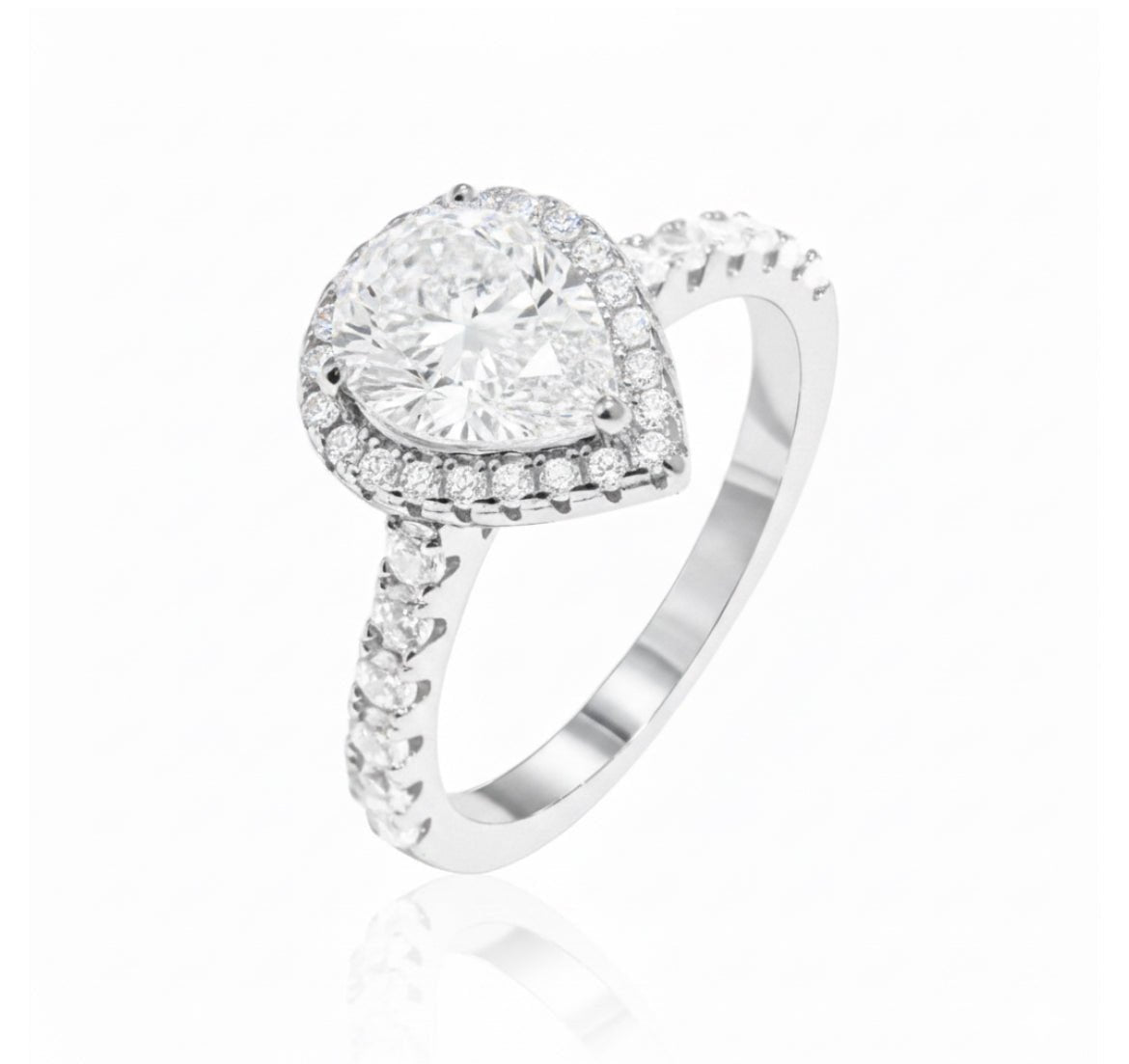 Teardrop Cocktail Ring 18K White Gold Vermeil & Premium Cubic Zirconia