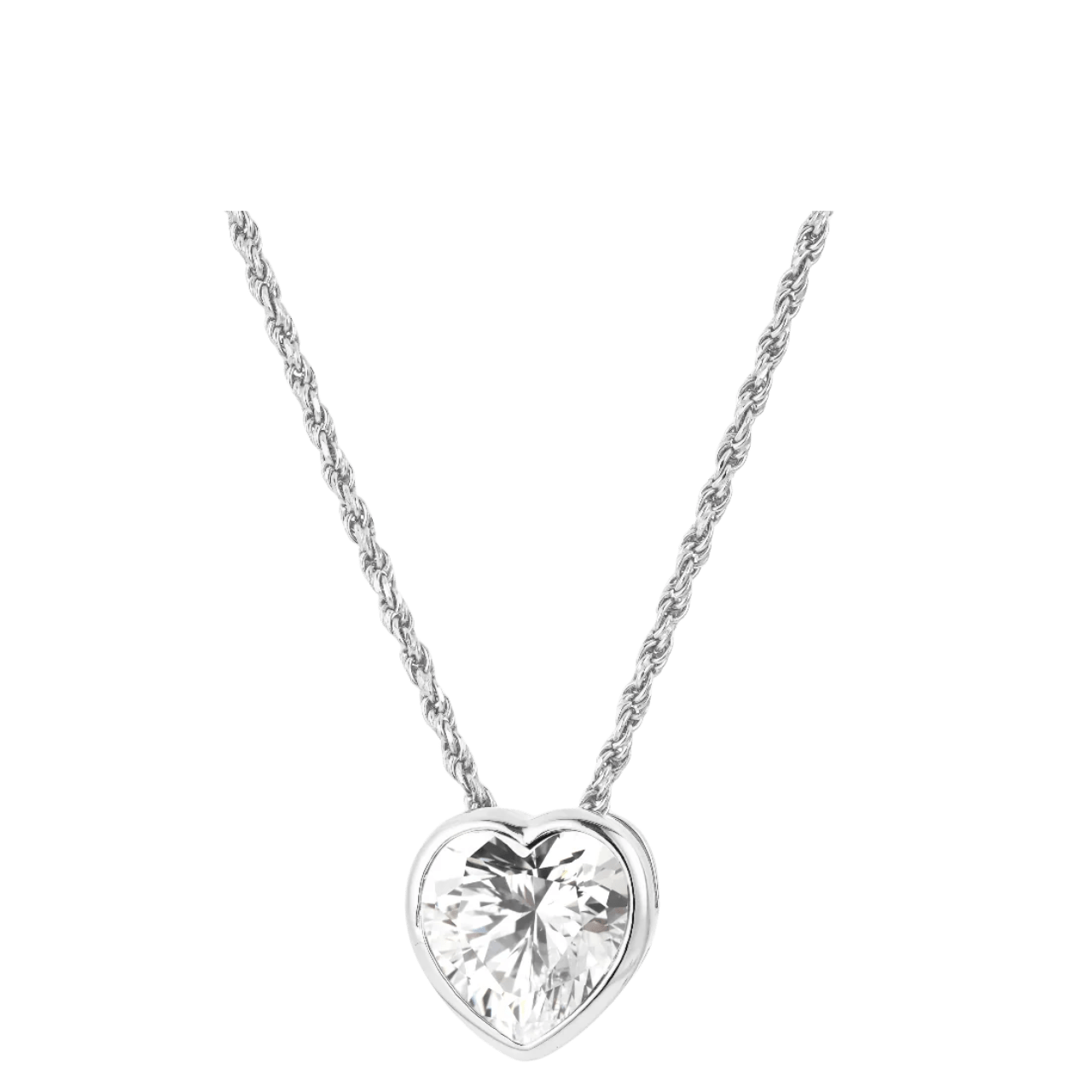 CZ Devotion Heart Necklace/18K White Gold Vermeil & CZ