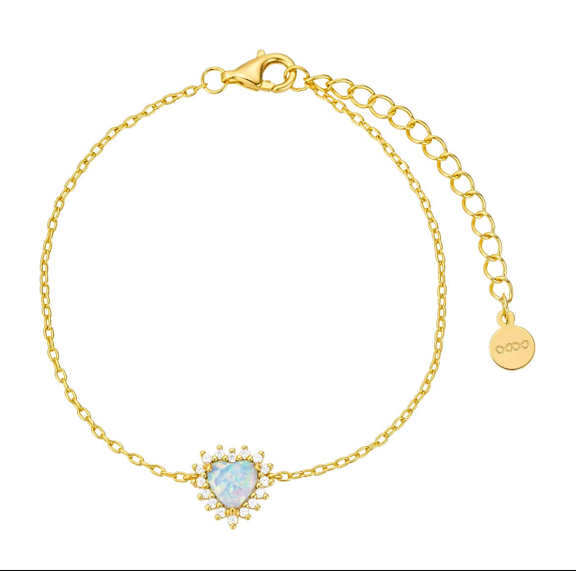 Opal Halo Heart Bracelet 18K Yellow Gold Vermeil Opal & Cubic Zirconia