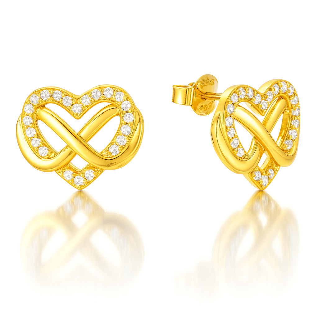 Infinity Heart Stud Earrings 18K Yellow Gold Vermeil & Cubic Zirconia