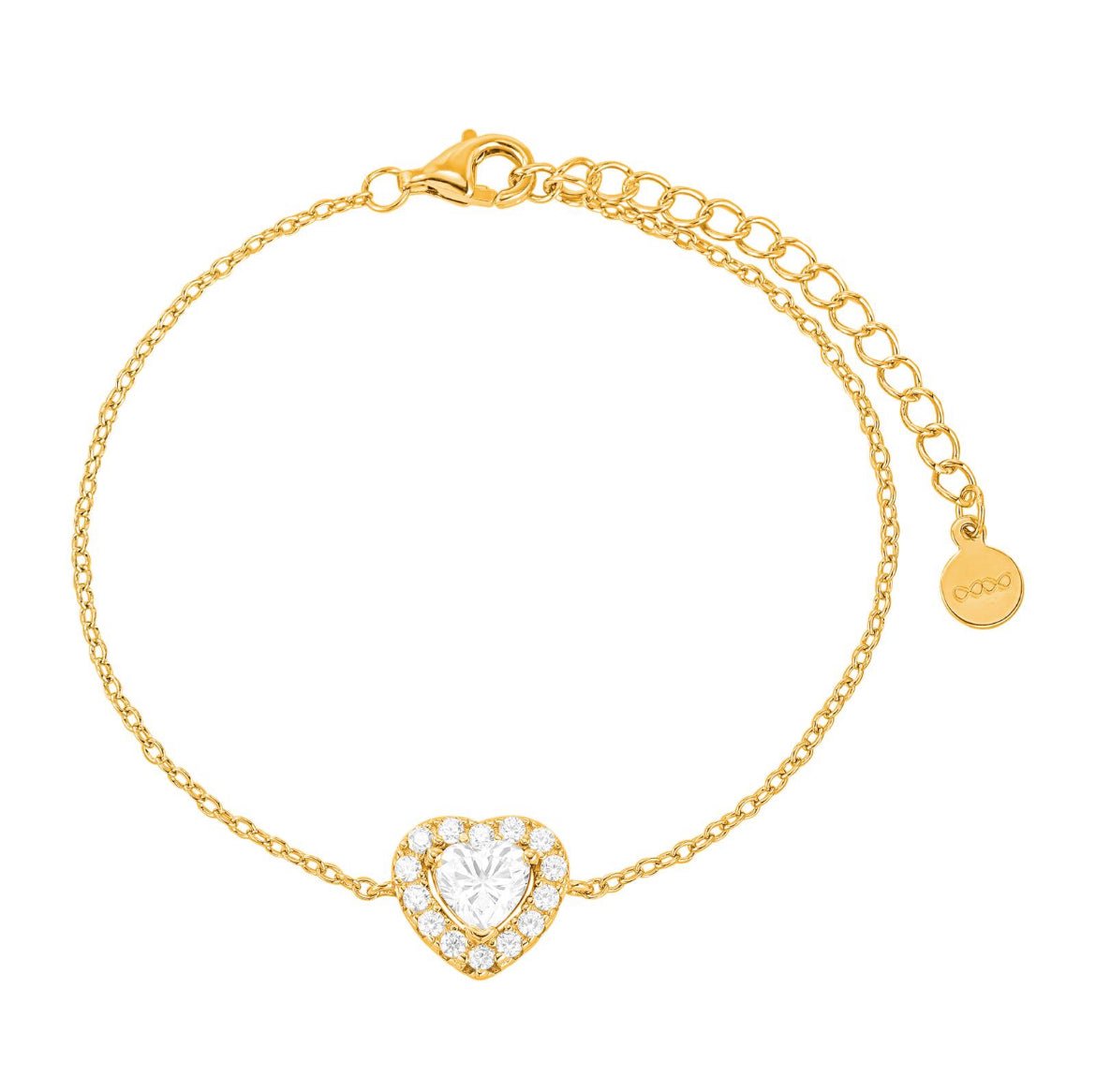 2 Carat Halo Heart Bracelet 18K Yellow Gold Vermeil & Cubic Zirconia