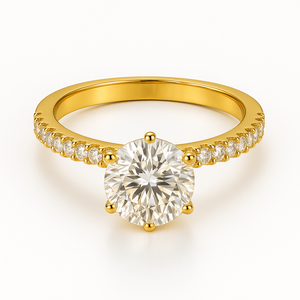 Grand Solitaire Ring side stones 18K Yellow Gold Vermeil & Cubic Zirconia