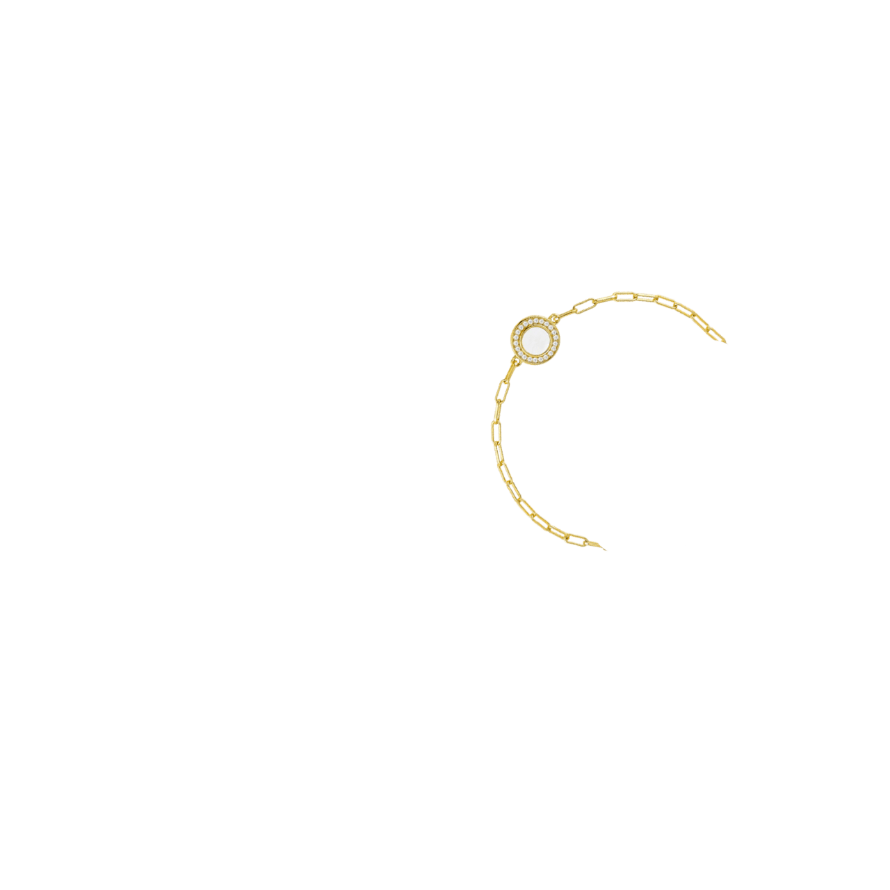 Mother of Pearl Halo Paperclip Bracelet/18K Yellow Gold Vermeil