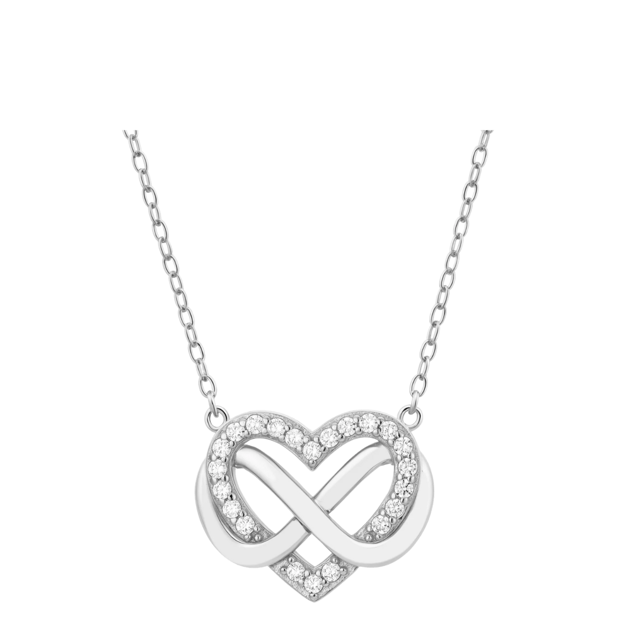 Infinity Heart Necklace/18K White Gold Vermeil & Cubic Zirconia