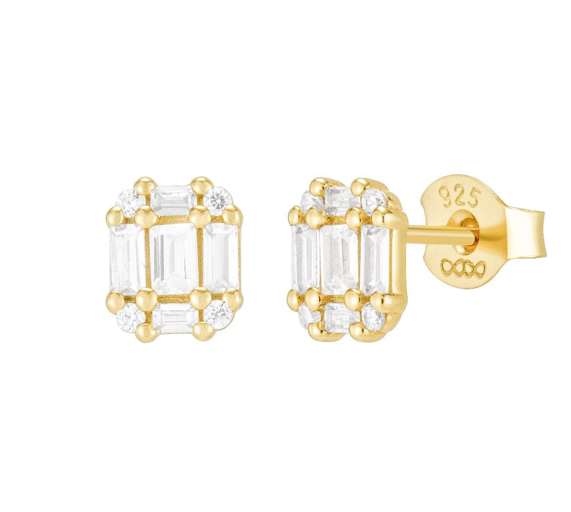 Infuson Stud Earrings 18K Yellow Gold Vermeil & Cubic Zirconia