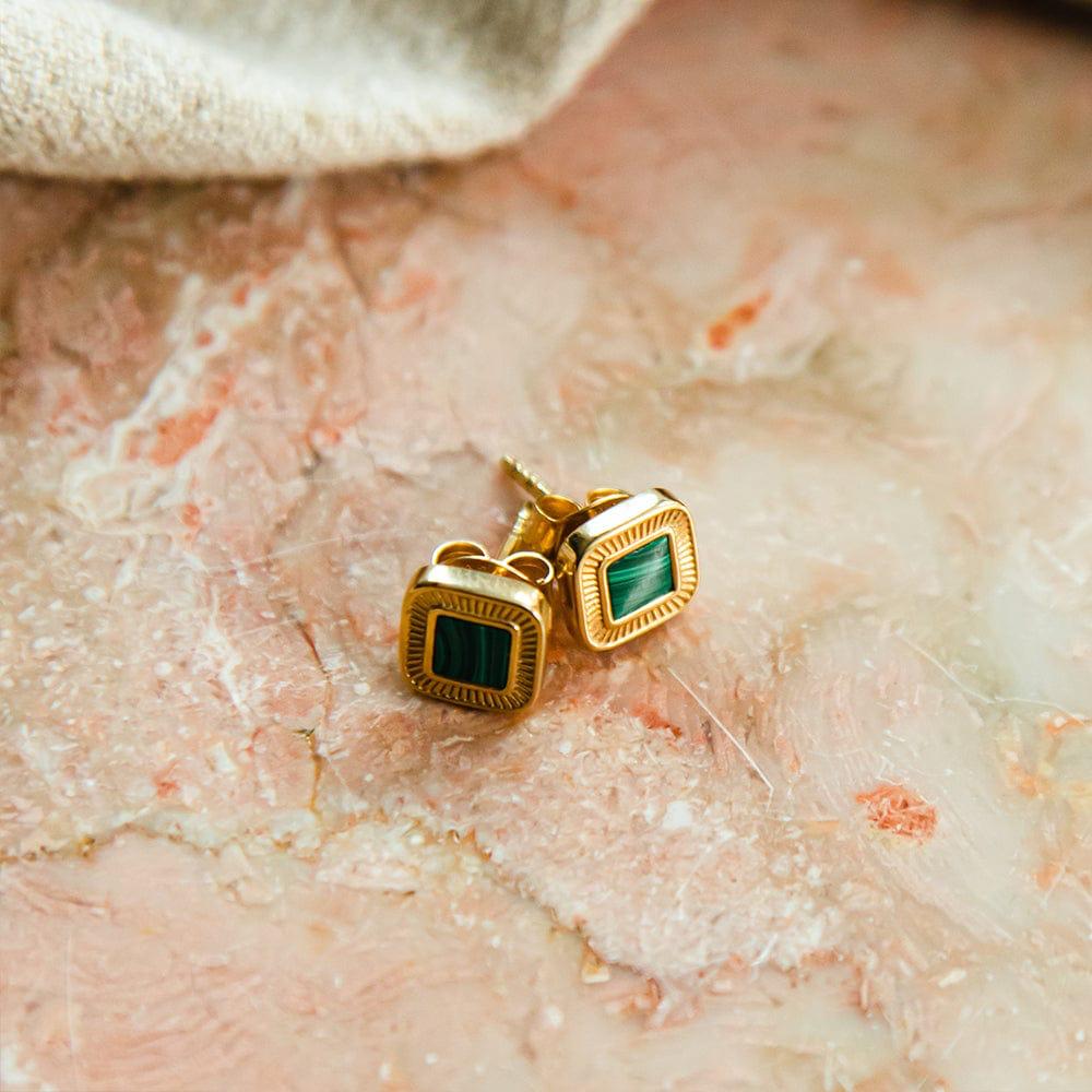 Golden Malachite Stud Earrings/18K Yellow Gold & Malachite - InfinityXInfinity