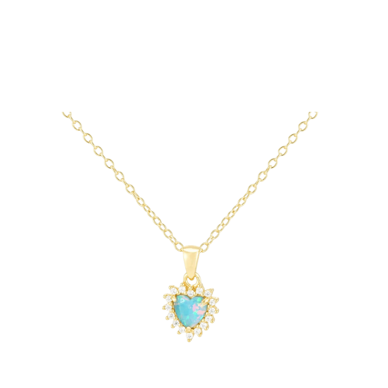 Opal Halo Heart Necklace/18K Yellow Gold Vermeil with Opal & Cubic Zirconia