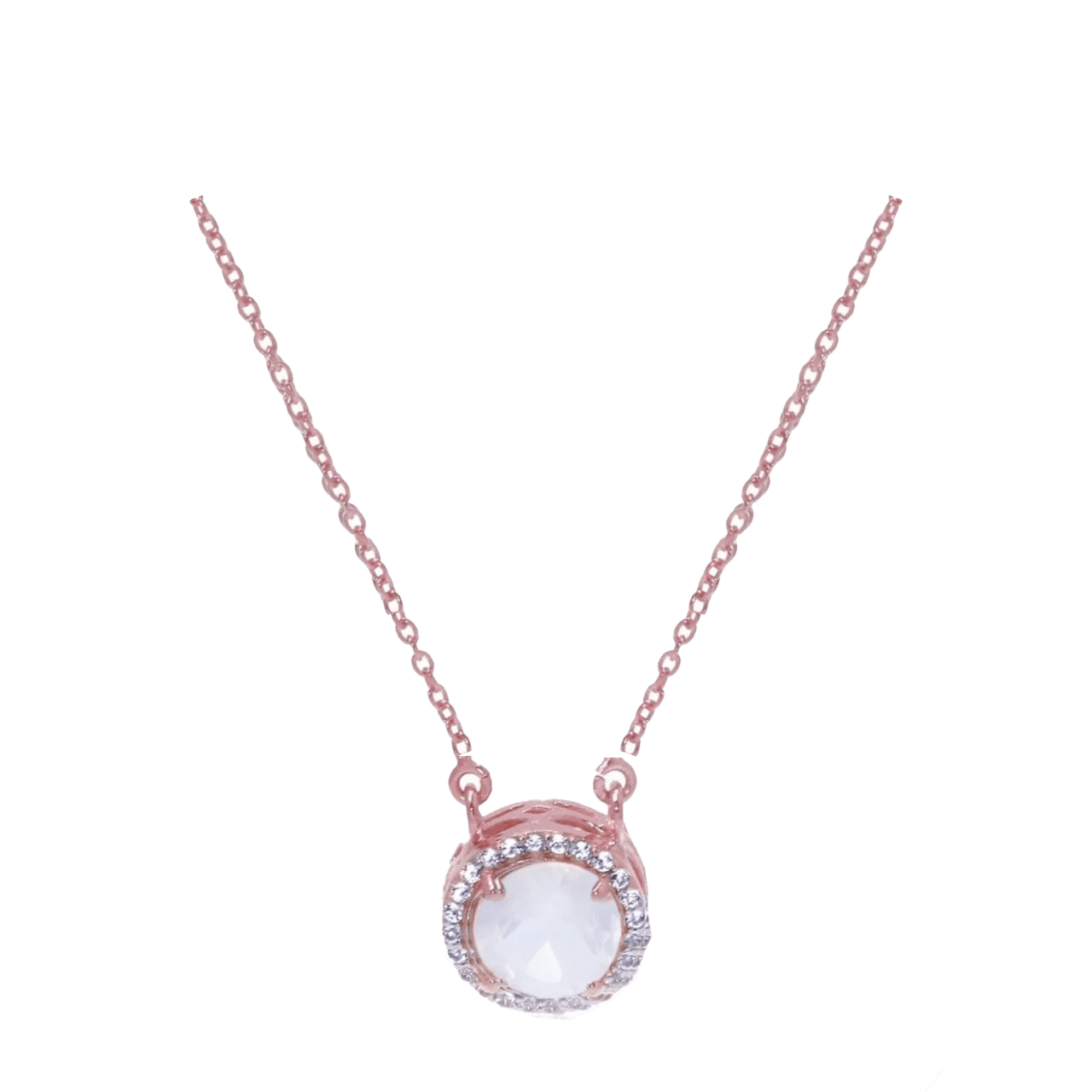 Princess Halo Necklace/18k Rose Gold with Rose Quartz & White Topaz