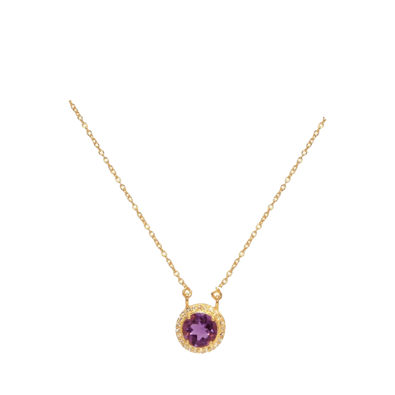 Princess Halo Necklace/18k Yellow Gold with Amethyst & White Topaz