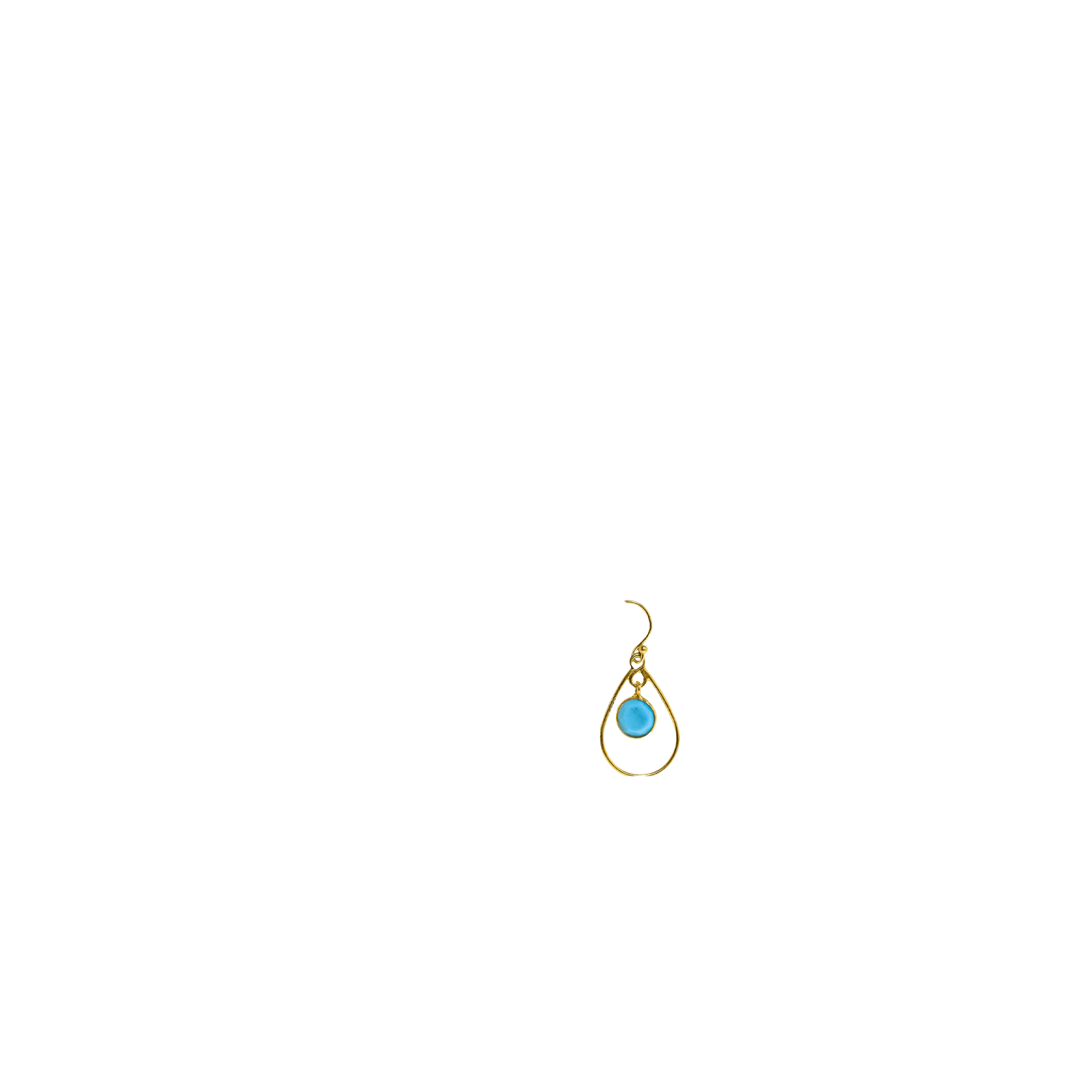 Single Teardrop Hoop Earrings/18K Yellow Gold & Turquoise