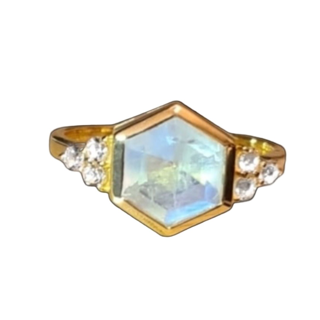 The Venus Ring/18k Yellow Gold Vermeil Rainbow Moonstone & White Topaz