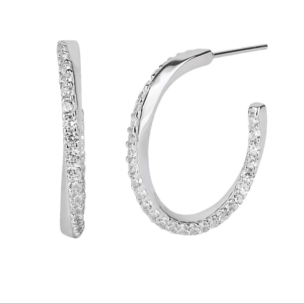 Entwined J Hoop Earrings 18K White Gold Vermeil & Premium Cubic Zirconia