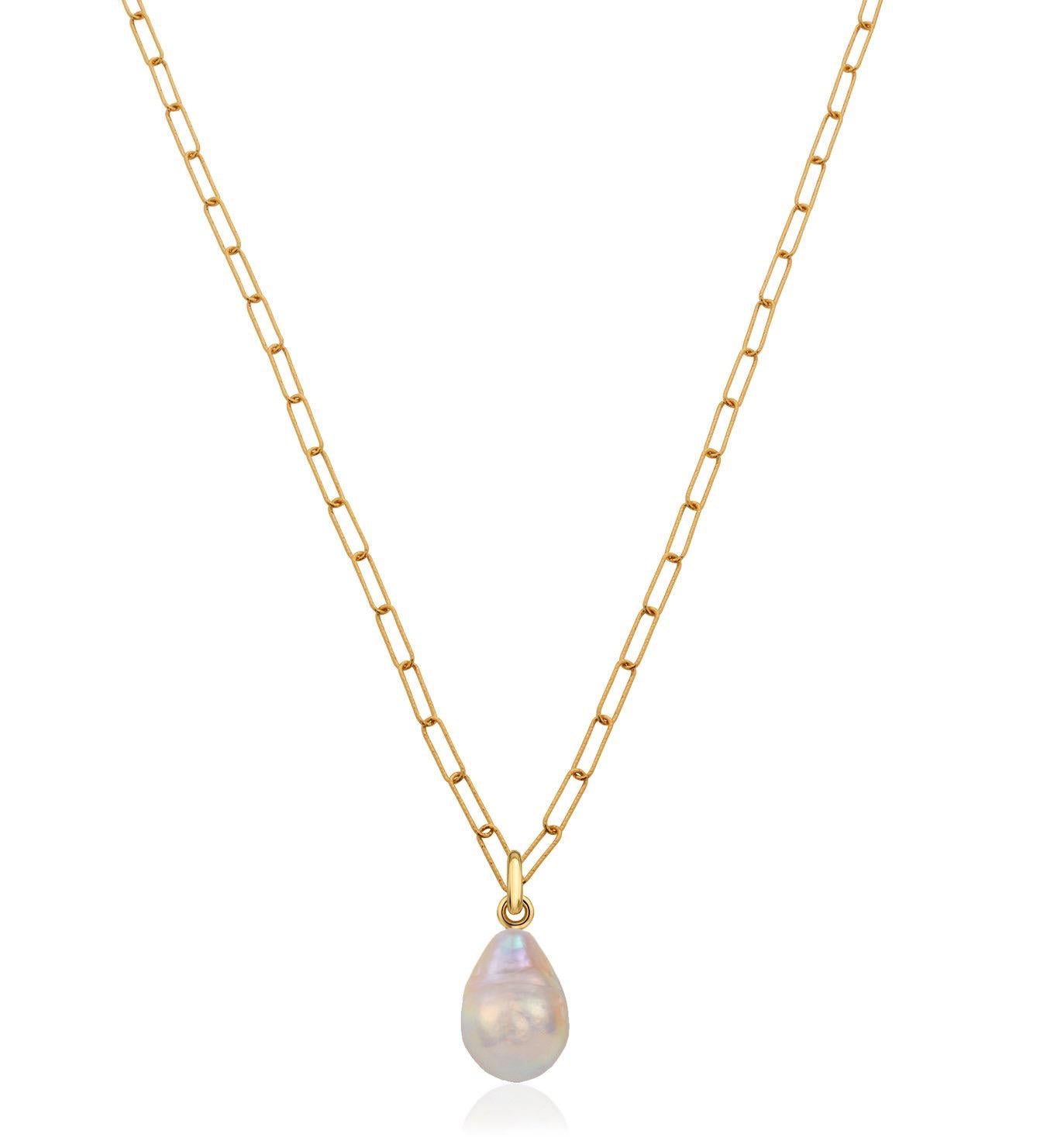 Baroque Pearl Teardrop Paperclip Necklace 18k Yellow Gold Baroque Pearl