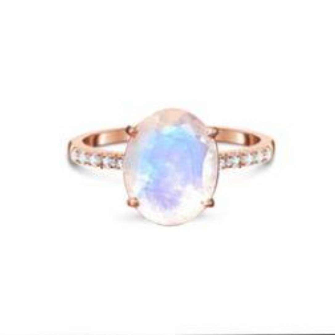 Enchanted Ring 18k Rose Gold Vermeil Rainbow Moonstone White Topaz