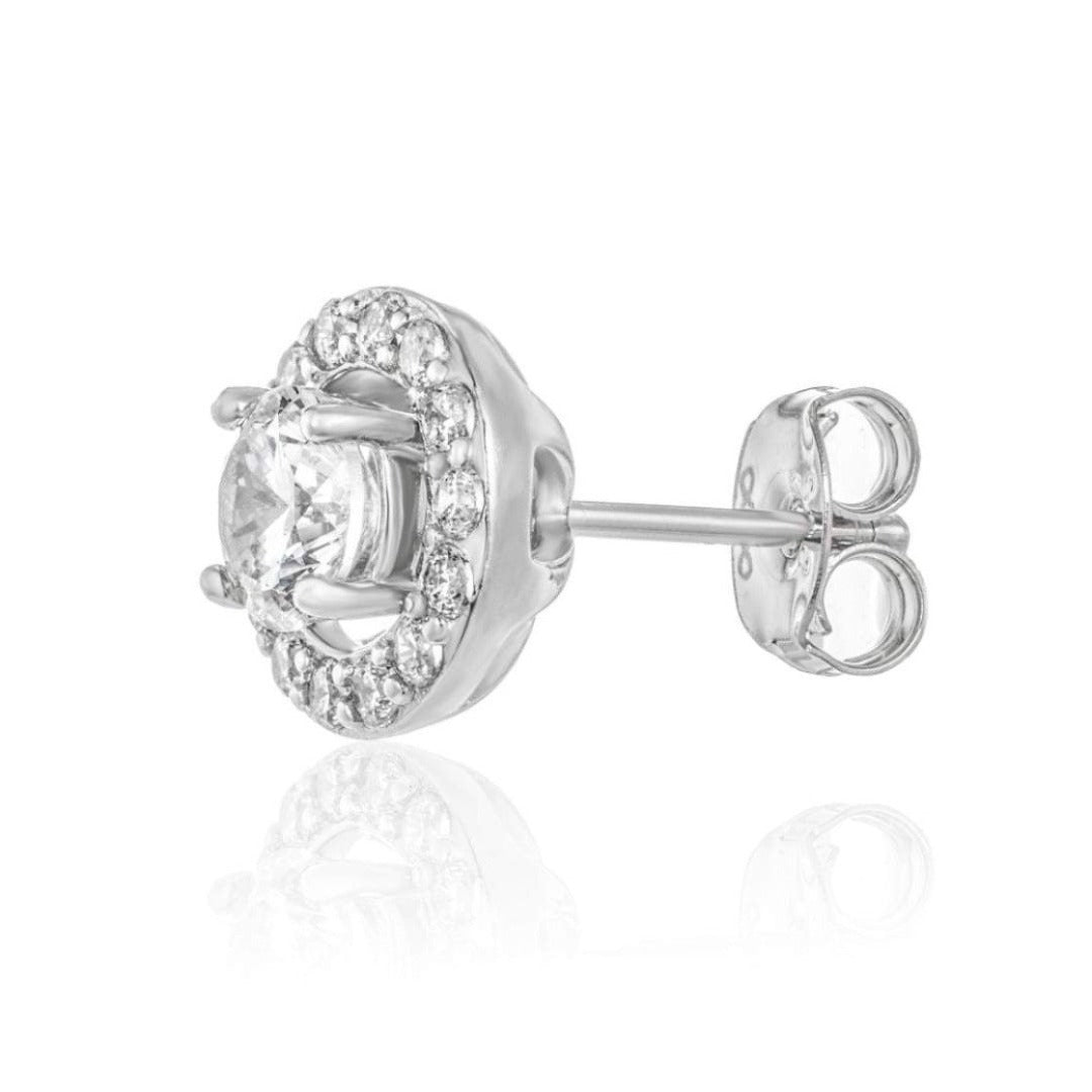 Halo Stud Earrings 18k White Gold Cubic Zirconia