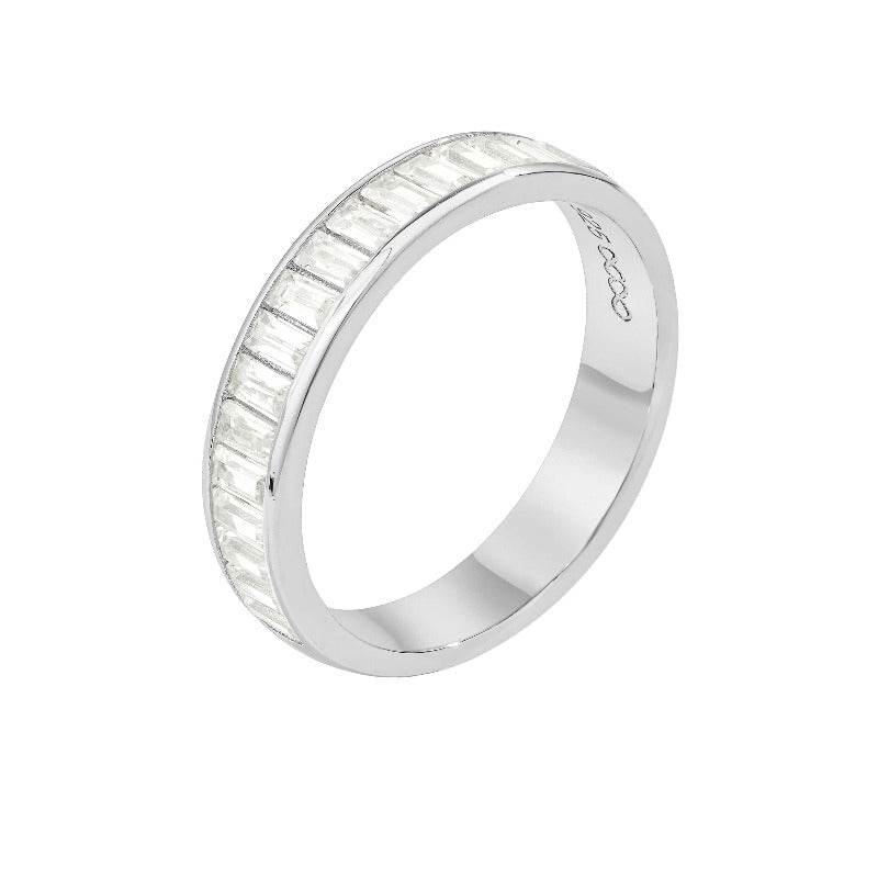 Baguette Half Eternity Ring 18k White Gold Vermeil & Premium Cubic Zirconia