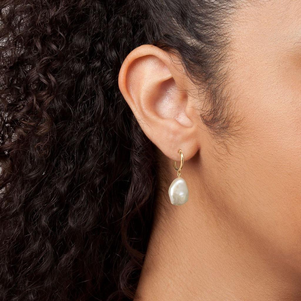Baroque Pearl J Hoop Earrings