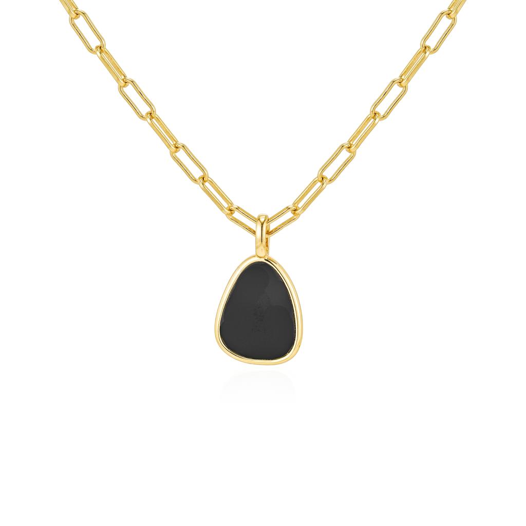 Black Onyx Paper Clip Necklace 18k yellow gold