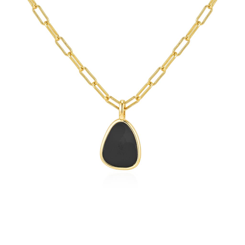 Black Onyx Paperclip Necklace 18k Yellow Gold Vermeil Black Onyx