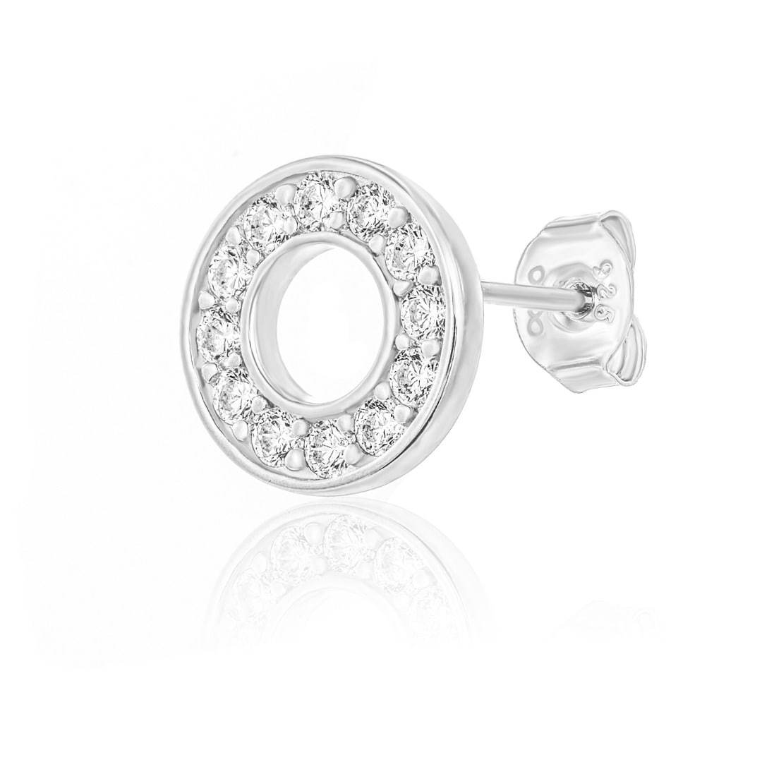 Circle Stud Earrings/18K White Gold & Cubic Zirconia - infinityXinfinity.co.uk