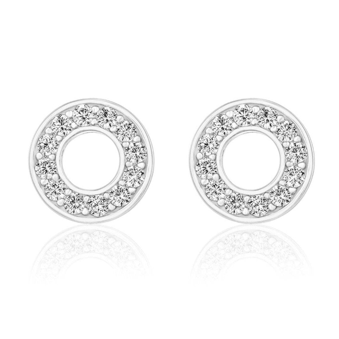 Circle Stud Earrings/18K White Gold & Cubic Zirconia - infinityXinfinity.co.uk