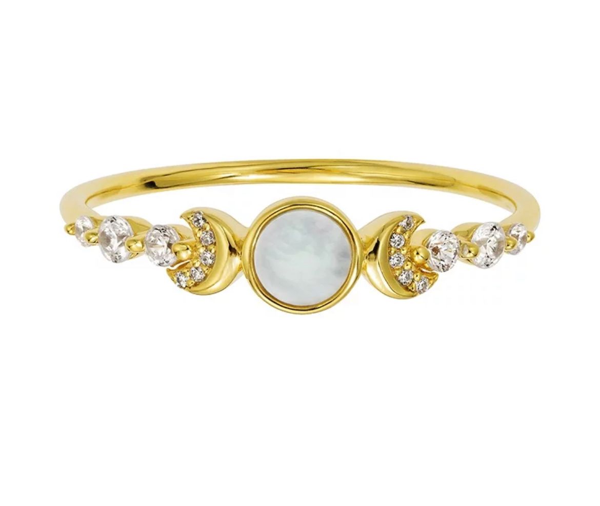 Crescent Moon Ring 18k Yellow Gold Vermeil Mother Pearl