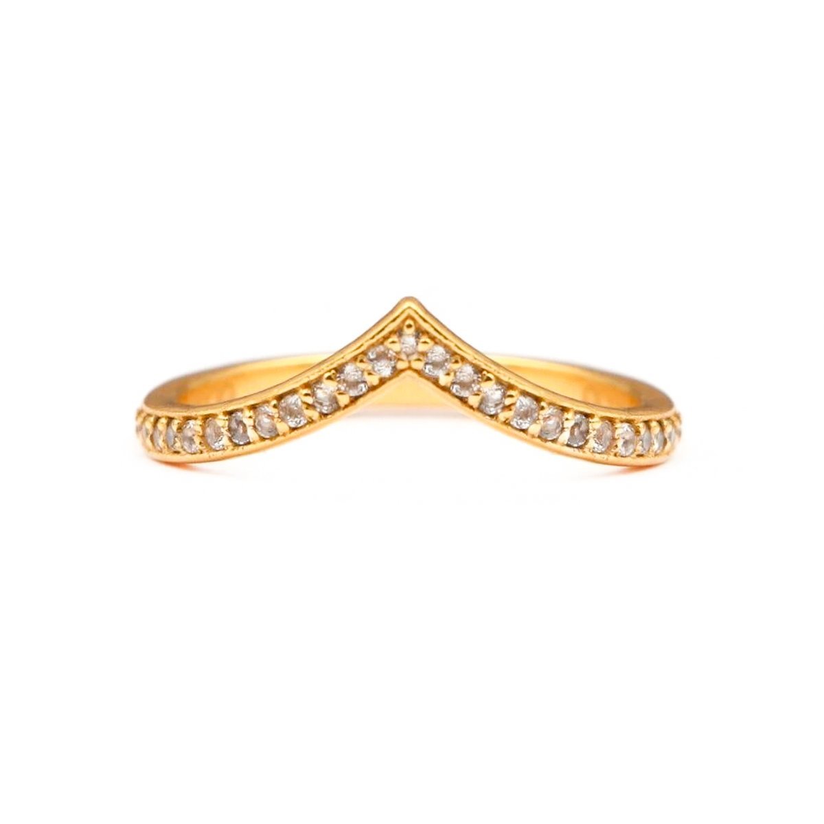 Curved V Stacker Ring/18k Yellow Gold & White Topaz - infinityXinfinity.co.uk