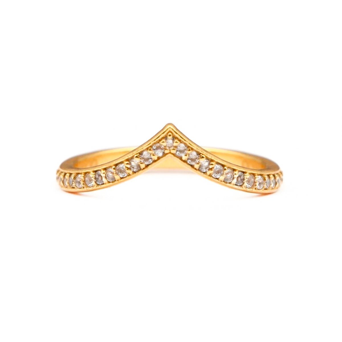Curved V Stacker Ring 18k Yellow Gold & White Topaz