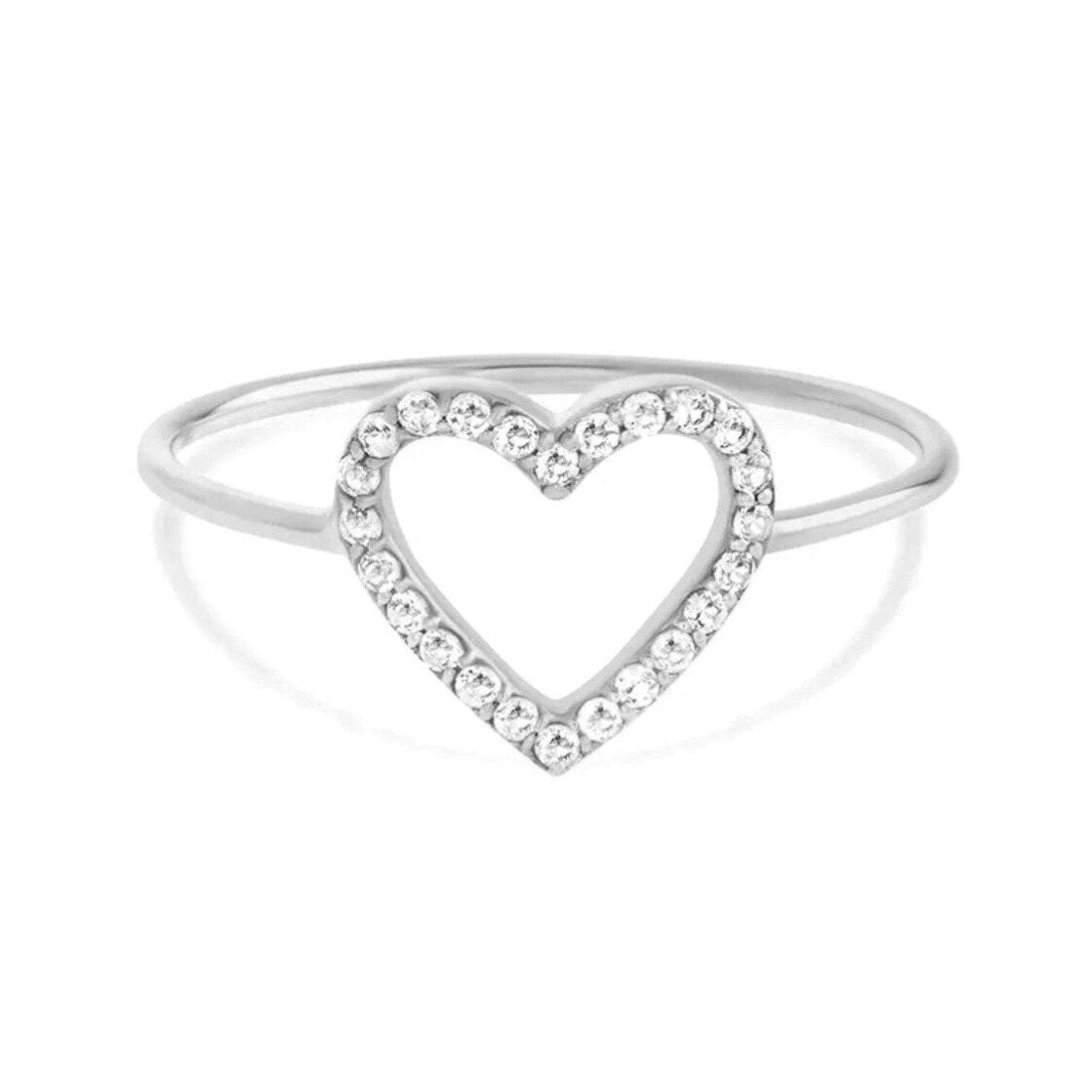 Cute Heart Ring/18K White Gold & Cubic Zirconia - infinityXinfinity.co.uk