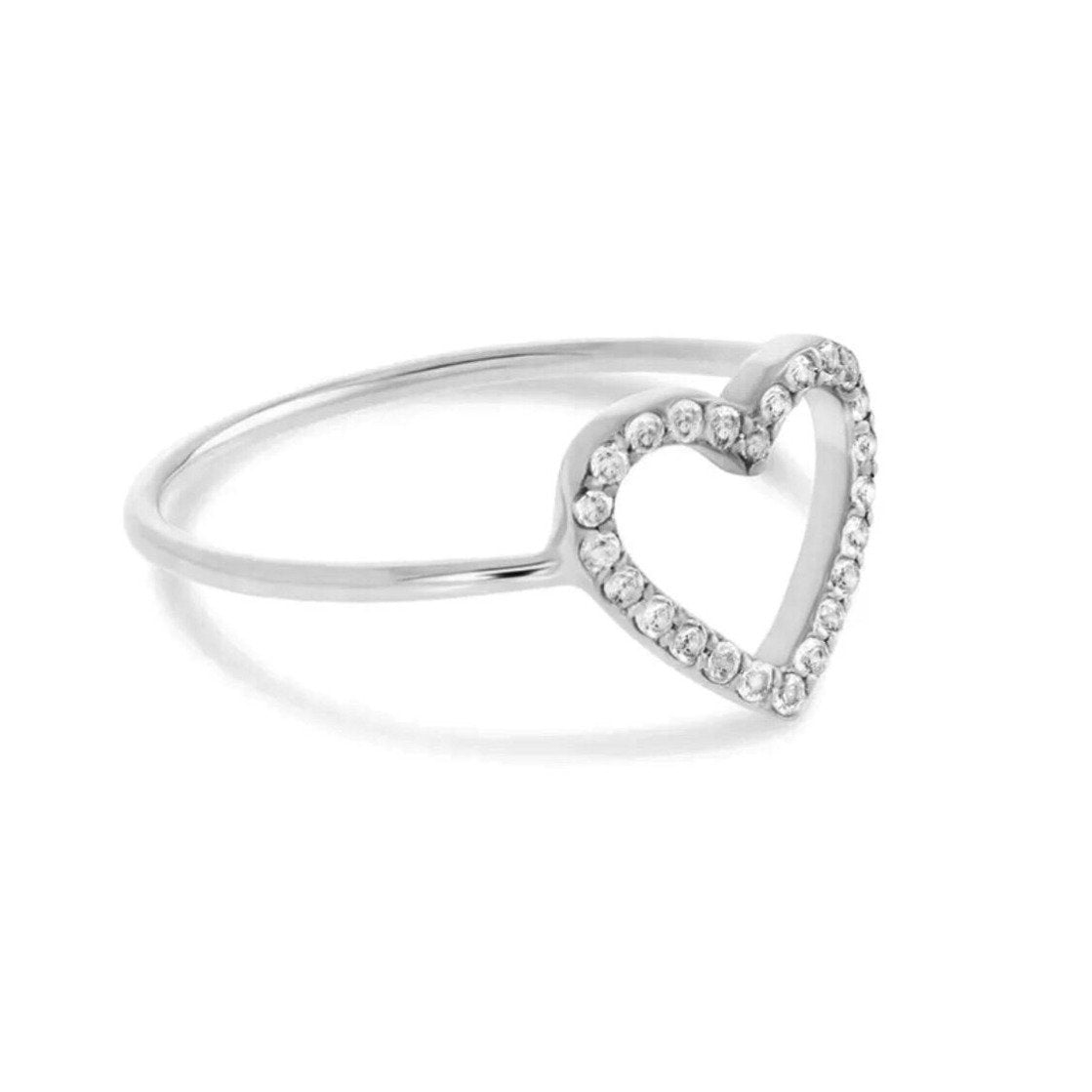 Cute Heart Ring/18K White Gold & Cubic Zirconia - infinityXinfinity.co.uk