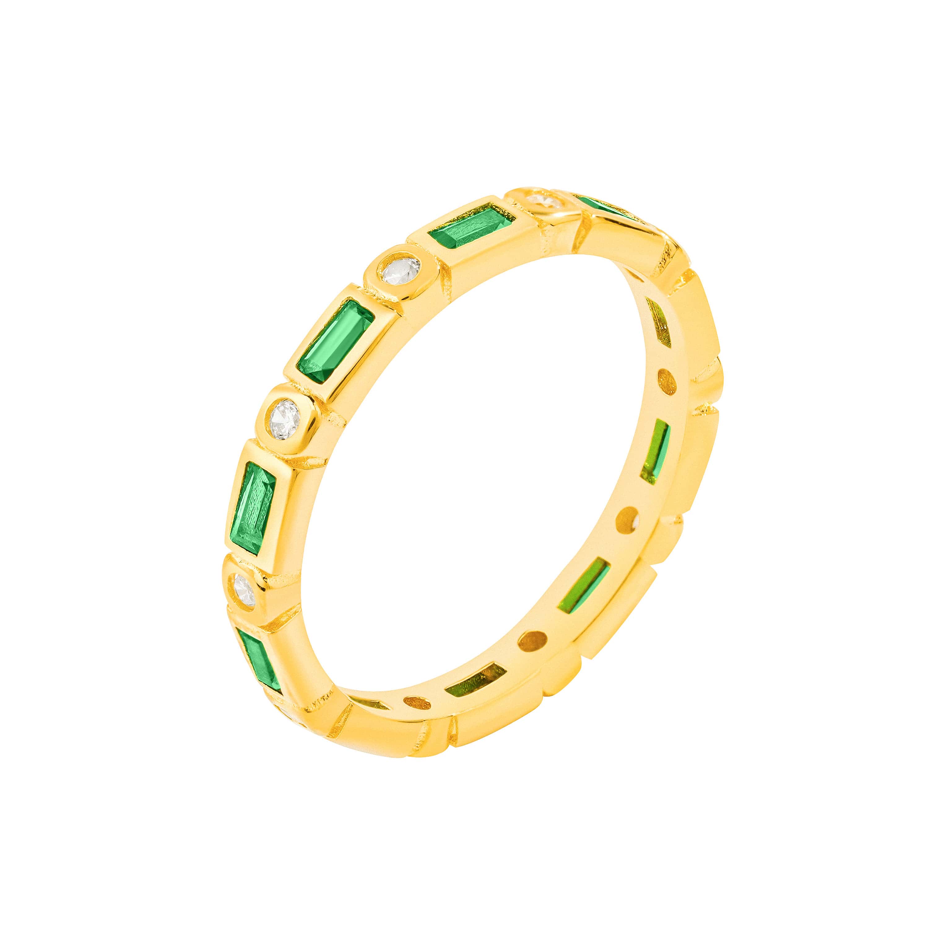 Emerald Green Art Deco Ring 18k Yellow Gold Vermeil & Premium Cubic Zirconia