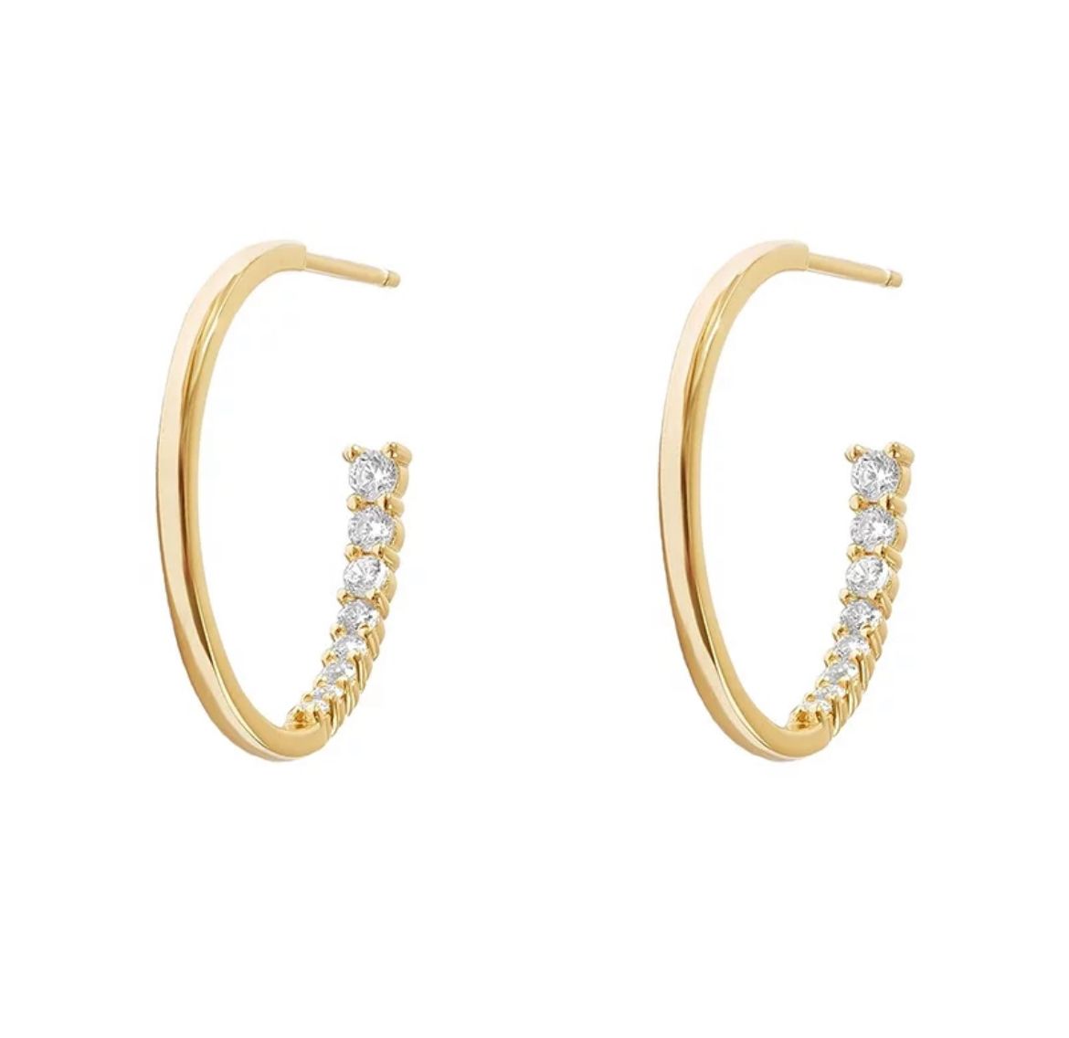 Golden J Hoop Earrings 18K Yellow Gold Vermeil & Premium Cubic Zirconia