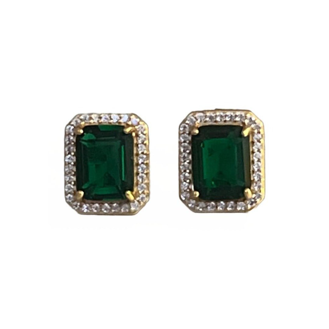 Emerald Halo Stud Earrings Yellow Gold