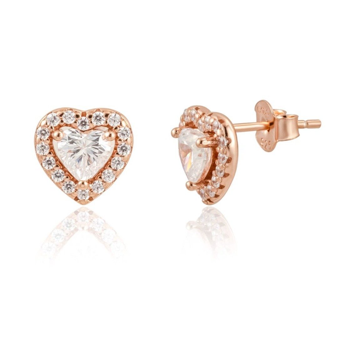 1.5 Carat Halo Heart Stud Earrings 18K Rose Gold Vermeil & Cubic Zirconia